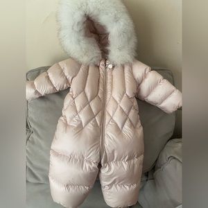 Moncler Baby White Fox Fur Snowsuit Coat Size 6/9 Months